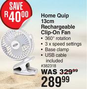 Home Quip 13cm Rechargeable Clip-On Fan 382318