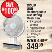 Dquip USB Rechargeable Oscillating Desk Fan 432566