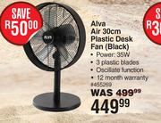 Alva Air 30cm Plastic Desk Fan Black 455269