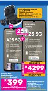 2 x Samsung Galaxy A25 5G Smartphone-On 1.3GB Red Core Top Up More Data + Promo 80