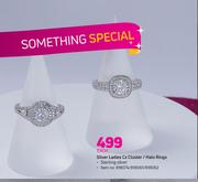 Silver Ladies Cz Cluster/Halo Rings-Each