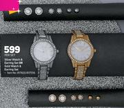 Silver Watch & Earring Set Or Gold Watch & Earring Set-Per Set