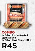 1 x Eskort Red Or Smoked Viennas 500g, 1 x Eskort Liver Spread 100g-Combo