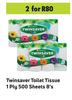 Twinsaver Toilet Tissue 1 Ply 500 Sheets-For 2 x 8's
