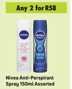 Nivea Anti Perspirant Spray Assorted-For 2 x 150ml