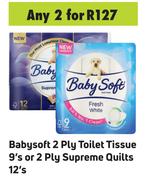 Babysoft 2 Ply Toilet Tissue 9's Or 2 Ply Supreme Quilts 12's-For 2