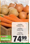 Freshline Potatoes 3kg + Freshline Onions 3kg + Freshline Carrots 3kg-Per Combo