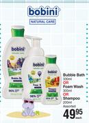 Bobini Natural Care Bubble Bath 330ml Or Foam Wash 300ml Or Shampoo 200ml Assorted-Each