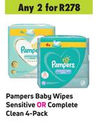 Pampers Baby Wipes Sensitive Or Complete Clean 4 Pack-For 2