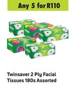 Twinsaver 2 Ply Facial Tissues Assorted-For Any 4 x 180's Pack