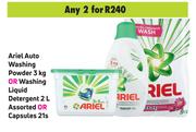 Ariel Auto Washing Powder 3kg Or Washing Liquid Detergent 2L Assorted Or Capsules 21's PK-For Any 2 