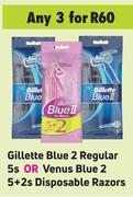Gillette Blue 2 Regular 5's Pack Or Venus Blue2 5+2's Disposable Razors-Any For 3