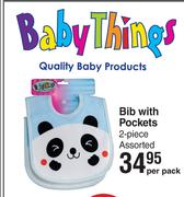 Baby Things Bib With Pockets 2 Piece Assorted-Per Pack