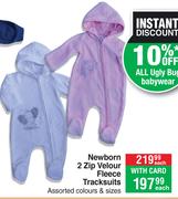 Ugly Bug Baby Wear Newborn 2 Zip Velour Fleece Tracksuits Assorted Colours & Sizes-Each