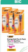 BIC Orange Ball Pen 2-Pack (Fine Or Ball Pen)-Per Pack