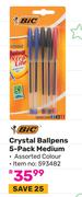 BIC Crystal Ballpens 5-Pack Medium (Assorted Colour)
