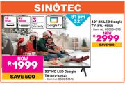 Sinotec 40" 2K LED Google TV STL-40G2