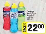 Energade Sports Drink (Assorted) Excl. Lite-For Any 2 x 500ml