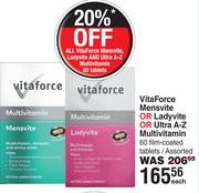 Vita Force Mensvite Or Ladyvite Or Ultra A-Z Multivitamin 60 Film Coated Tablets Assorted-Each