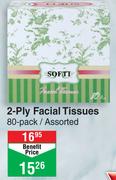 Softi 2- Ply Facial Tissues 80's Pack Assorted