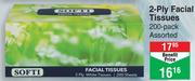 Softi 2-Ply Facial Tissues 200's Pack Assorted