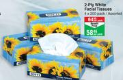 Softi 2- Ply White Facial Tissues 4 x 200-Pack Assorted- Per Pack