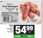 Spar Pork Sausages Assorted-375g Each