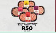 Food Lover's Everyday Beef Burger Patties-4 x 100g Per Pack