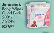 Johnson's Baby Wipes Quad Pack-288's/244's