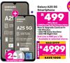 2 x Samsung Galaxy A25 5G Smartphone-On 1.3GB Red Top Up Core More Data