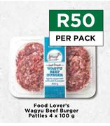 Food Lover's Wagyu Beef Burger Patties-4 x 100g Per Pack 