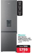 Hisense 263Ltr Bottom Fridge/Freezer With Water Dispenser Inox H37OBIT-WD 