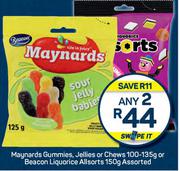 Maynards Gummies, Jellies Or Chews 100-125g Or Beacon Liquorice Allsorts 150g-Any 2