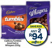 Cadbury Tumbles Or Whispers Assorted-Any 2 x 200g