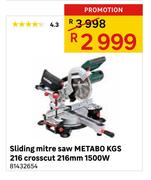 Metabo KGS 216 Sliding Mitre Saw Crosscut 216mm 1500W