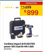 Dexter Cordless Impact Drill Power 18V 2 Bat Ni-Mh 1.5Ah