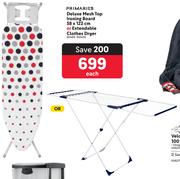 Primaries Deluxe Mesh Top Ironing Board 38x122cm or Extendable Clothes Dryer
