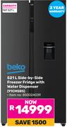 Beko 521Ltr Side-By-Side Freezer Fridge With Water Dispenser (91CMSBS)