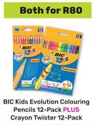 Bic Kids Evolution Colouring Pencils 12 Pack Plus Crayon Twister 12 Pack-Both For
