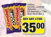 Cadbury Crunchie, Lunch Bar (Selected), P.S (Selected) Or 5 Star-For Any 4 x 40g/48g/48.5g