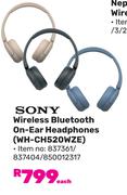 Sony Wireless Bluetooth On Ear Headphones WH-CH520WZE-Each