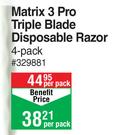 Max Shave Matrix 3 Pro Triple Blade Disposable Razor 4 Pack-Per Pack