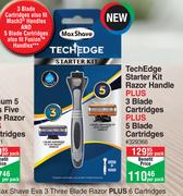Max Shave Tech Edge Starter Kit Razor Handle Plus 3 Blade Cartridges Plus 5 Blades Cartridges-Per Pa
