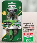 Max Shave Magnum 3 Three Blade Razor Plus 6 Cartridges-Per Pack