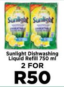 Sunlight Dishwashing Liquid Refill-For 2 x 750ml