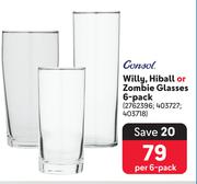 Consol Willy, Hiball Or Zombie Glasses 6 Pack-Per 6 Pack