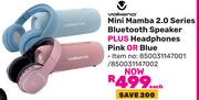 Volkano Mini Mamba 2.0 Series Bluetooth Speaker Plus Headphones Pink Or Blue-Each