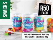 Food Lover's Sweet Treats Soft Jellies 450g,Wine Gums 450g Or Sour Worms 400g-Each