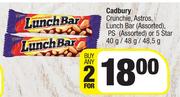 Cadbury Crunchie, Astros, Lunch Bar, PS Or 5 Star-For Any 2 x 40g/ 48g/ 48.5g