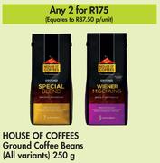 House Of Coffees Ground Coffee Beans (All Variants)-For 2 x 250g